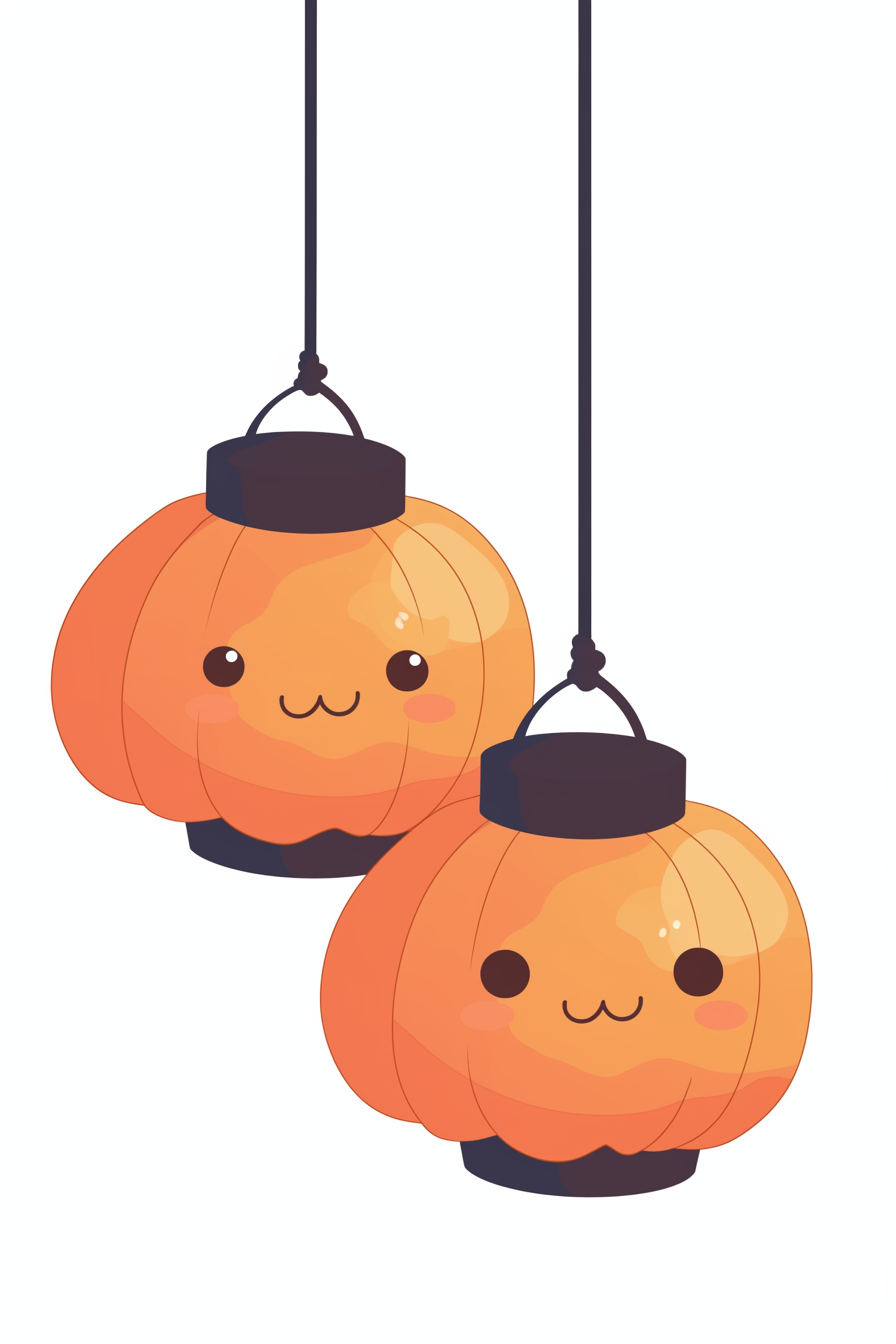 cute halloween drawings for kids featuring two adorable, smiling pumpkin lanterns suspended by strings.